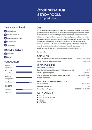 Acil Tıp Teknisyeni CV Örnekleri cv indir